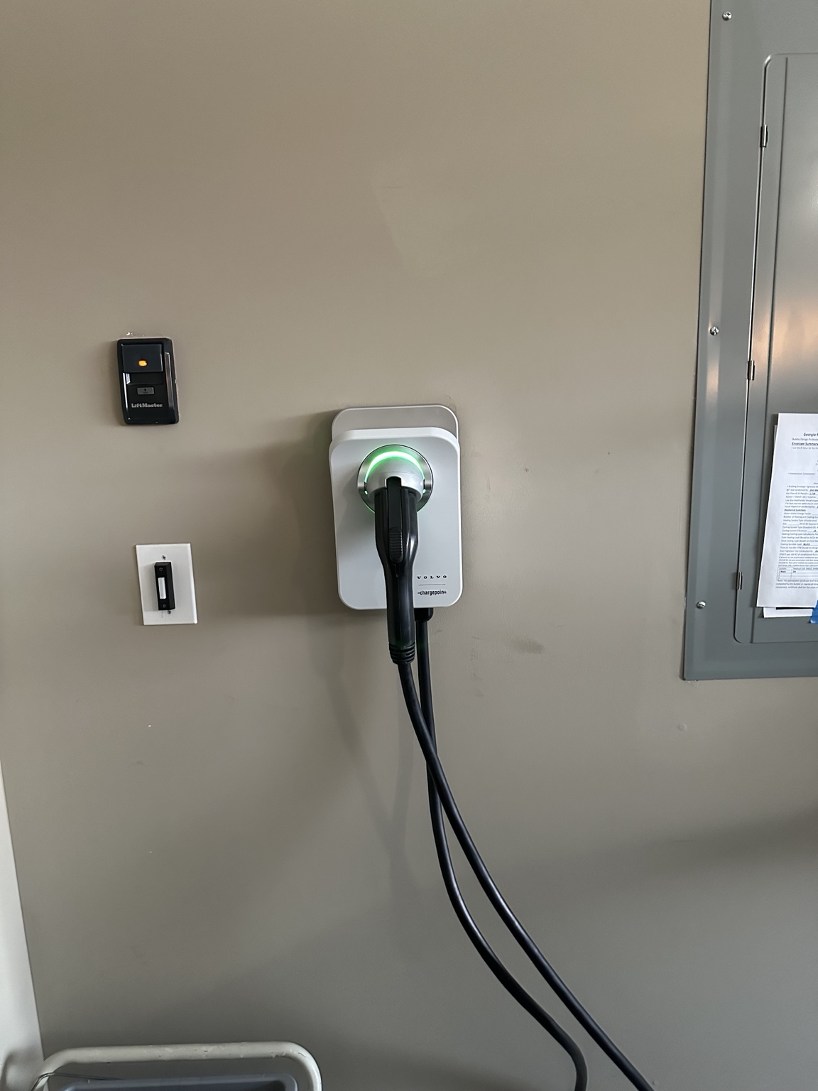 ChargePoint EV charger installed near electrical panels